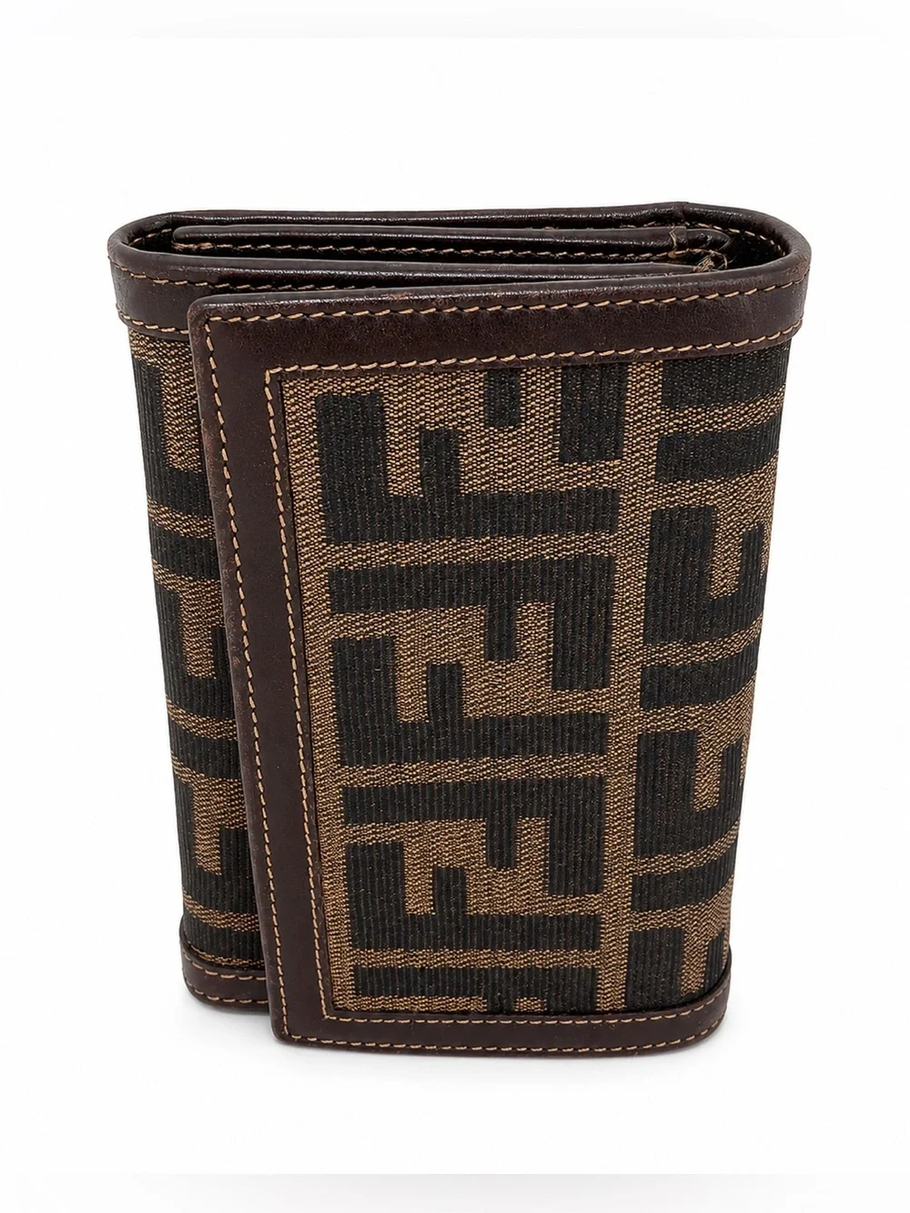 Fendi Vintage Zucca FF Monogram Canvas Leather Continental Wallet Brown